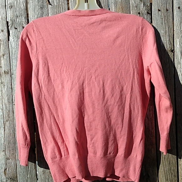 Talbots PEACHY Coral Rhinestone Button Front Cardigan Sweater Small Petite - Picture 6 of 6
